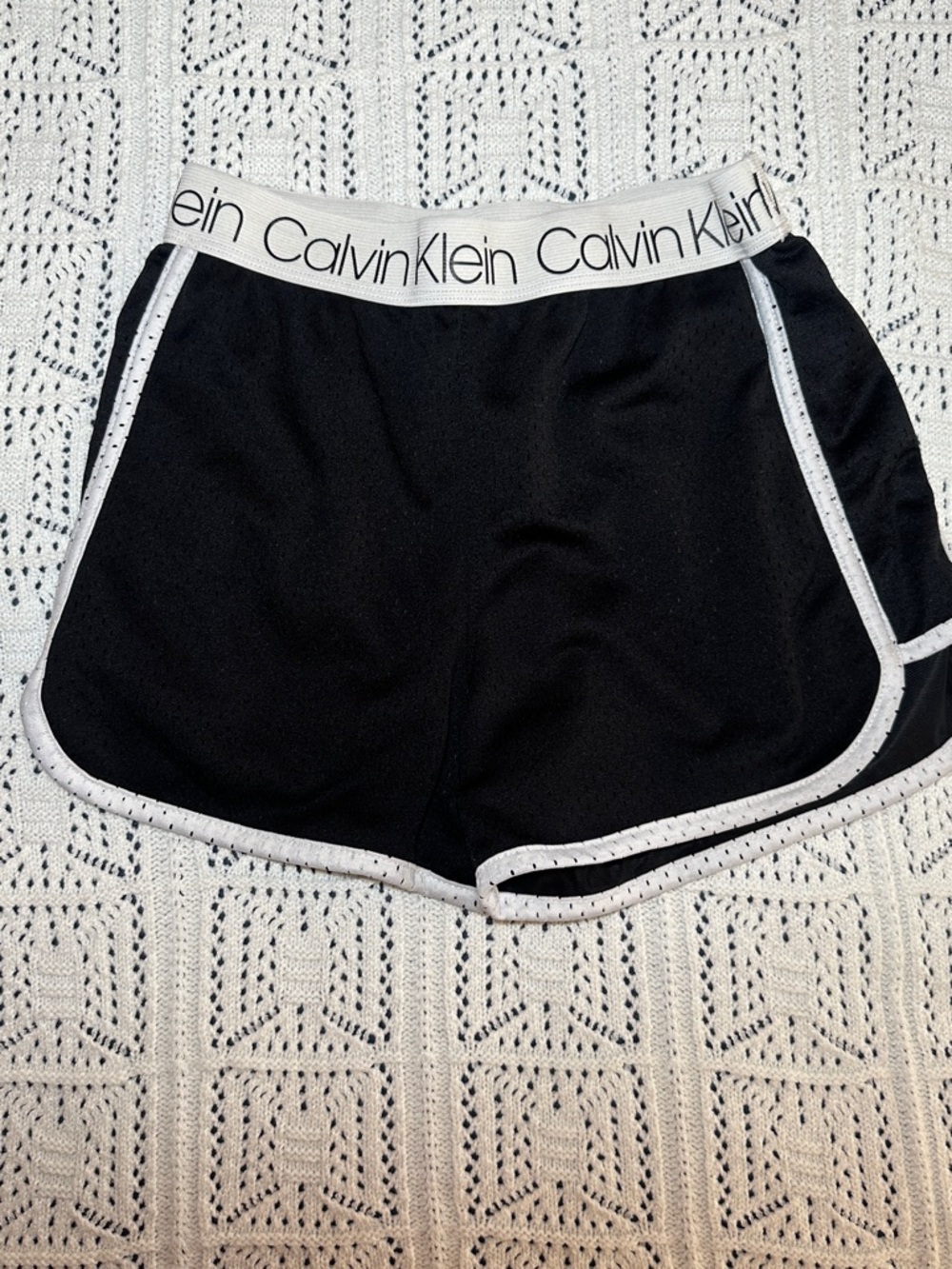 Calvin Klein Black Athletic Shorts with White Trim and Branded Waistband